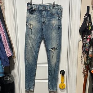 Denim& Supply by Ralph Lauren Distressed Light Blue Slim Jeans